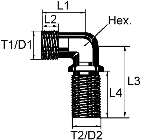 Фитинг L-образный d12 M221,5 L1=32 L2=45 (металл) WABCO артикул 8934005104 категория Прочие запчасти